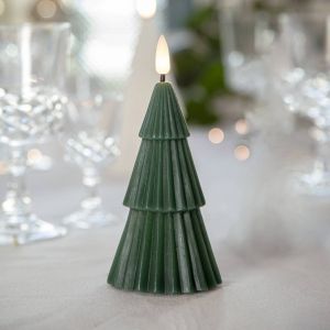 Trading Bougie Grany, sapin, vert, bougie ronde, led, minuterie, blanc chaud, 15 cm - Star