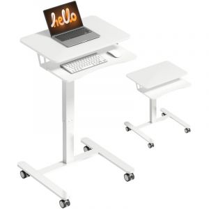 Homcom Bureau assis-debout - hauteur r&eacute;glable pneumatique - plateau clavier et roulettes - acier - 65 x 60 x 71-107 cm - blanc