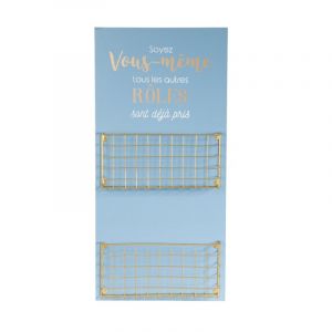 Home Deco Factory HD4611 Porte courrier mural 2 compartiments Soyez vous même tous les s rôles sont déjà pris Bleu et doré Bois