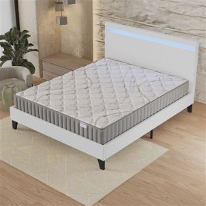 Ensemble 140x190cm-Matelas latex naturel + Lit avec t&ecirc;te de lit LED et sommier &agrave; lattes, Matelas 16cm d&rsquo;&eacute;paisseur
