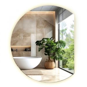 Tulup Miroir rond avec bord biseaut&eacute; LED avec r&eacute;tro&eacute;clairage 63 x 70 cm lumi&egrave;re neutre &agrave; fixer au mur Miroir de maquillage de visagismepour Salle de bain Salon Chambre &agrave; coucher Dressing