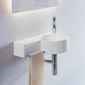 Laufenn Val lave-mains rond, 1 trou de robinetterie &agrave; droite, sans trop-plein, 550x315, blanc, tablette &agrave; gauche, H815284, Coloris: Blanc avec lcc