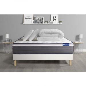 Ensemble sommier matelas 200x200 Actimemo plus Mémoire de forme 26 cm Très ferme sommier kit Blanc + 2 oreillers + couette