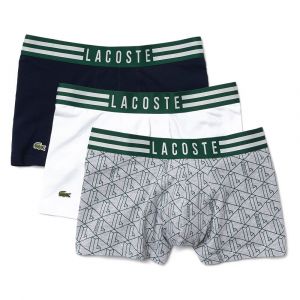 Lacoste Lot de 3 boxers courts en coton stretch &agrave; ceinture ray&eacute;e sigl&eacute;e Taille XS Gris Chine/blanc/bleu Marine