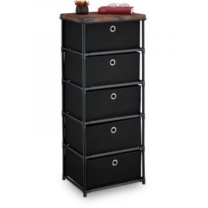 Relaxdays Commode, avec 5 tiroirs en tissu, structure en m&eacute;tal, 105x43x33 cm, pour le salon ou l'entr&eacute;e, noir et marron