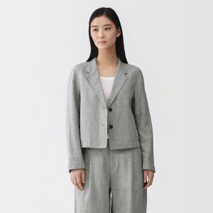 Veste courte &agrave; chevrons en m&eacute;lange de lin pour femme