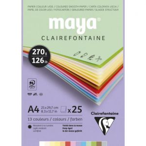 Clairefontaine Maya bloc collé 25F A4 270g - Assortiment pastel - Lot de 5