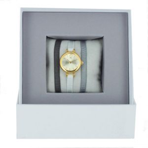 Montre femme Les Interchangeables Coffret Montre Ruban Satin Strech A56731 - Bracelet Tissu Marron foncé Gris