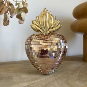 Opjet Ex-voto d&eacute;coratif en forme de c&oelig;ur disco Rose 13x5x19 cm