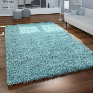Paco Home - Tapis Poils Longs Salon Turquoise Bleu Moelleux Doux Shaggy R&eacute;sistant 160 cm rond