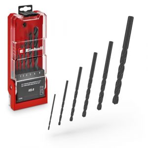 Original Einhell 6-pièces HSS-R set de forets à métaux (HSS 4241 acier, noir bruni, 135° pointe de perçage, spirale laminée type N, tige ronde y compris cassette de rangement)