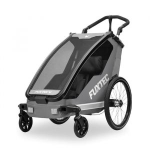 Fuxtec Remorque pour vélo FX-FA1S Gris, monoplace pliable avec attelage, poignée de poussée, protection contre la pluie, ceinture à 5 points, charge