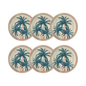 Novastyl Lot de 6 assiettes creuses dessin tropical en grès 21,5cm