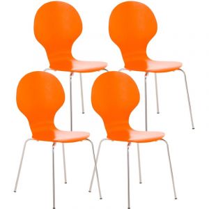 Décoshop26 Lot de 4 chaises de cuisine salle à manger empilables dossier arrondi en bois orange et métal chromé 100003178