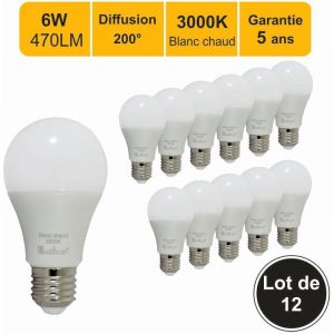 Lutèce Lot de 12 ampoules LED E27 6W (equiv. 45W) 470Lm 3000K - garantie 5 ans