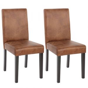 Mendler Lot de 2 chaises de s&eacute;jour Littau, simili cuir, aspect daim marron, pieds fonc&eacute;s