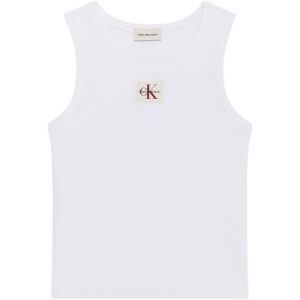 Calvin Klein Débardeur Femme Woven Label Cotton Rib avec Logo, Blanc (Brilliant White), S