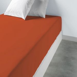 Les Ateliers du Linge Drap housse uni Coton terracotta 90 x 190 x 35 cm 90 X 190 X 35 TERRACOTTA