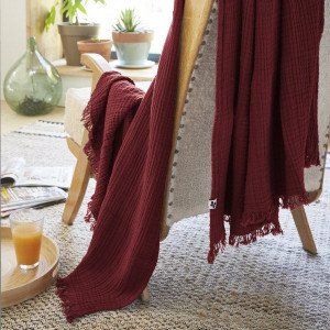 Plaid gaze de coton (160 cm) Gaïa Lie de vin