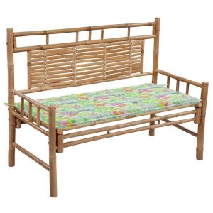 Image de VidaXL Banc de jardin avec coussin 120 cm Bambou Motif de feuille