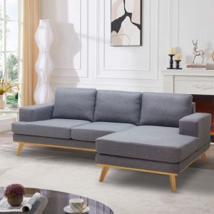 Canapés avec méridienne en tissu - Modus Sofà - Canapé d'angle scandinave 3 places avec méridienne en tissu gris Miles