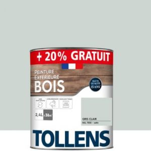 Image de Tollens Peinture bois extérieur 2 en 1 - Ultra Résistante et économique Satin - Gris Clair ral 7035 - 2L + 20%=38m2