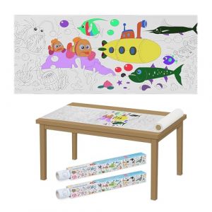 Relaxdays Rouleau de coloriage pour Votre Enfant, Auto-adhésif, Lot de 2, orné d'animaux Marins, en Papier, 3 m, Blanc