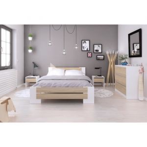 Image de Mao Chambre Adulte Complete Contemporain Blanc Mat et décor C ne ma l 140 x l 190 cm