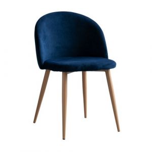 Skl lot 4 Chaises en Velours Kana Velour Bois Naturel Bleu Bois Naturel Bleu