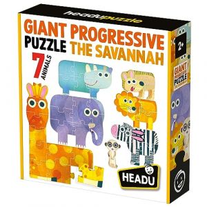 Headu Puzzle progressif géant The Savannah 7 Puzzle avec de Grandes pièces Mu55362 Puzzle éducatif pour Enfants Age 2+ Fabriqué en Italie