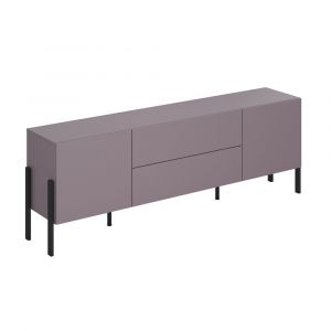 Meuble TV 2 portes 2 tiroirs 200 cm stratifiés violet et noir