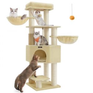 Feandrea - Arbre à Chat Grand et Stable avec Tapis Chaud, Auto-toiletteurs, Poteaux à Griffer, Niche, Hamacs, Plateformes, Corde en Sisal, 50 x 50 x