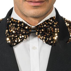 Ruedelafete Noeud papillon 15cm en velours noir et sequins Bronze