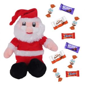 Peluche Père Noël et son sachet de 20 chocolats Milka, Kinder Schokobons et Mini Bueno, Daim
