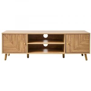 Calicosy Meuble TV 2 portes avec façades effet lames en L, L140 cm