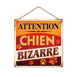 STC Plaque Métal Attention Chien Bizarre