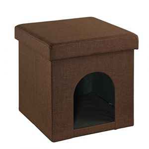 Image de Baroni Home Panier pour Chien, Panier pour Chat, Niche Pliable très Pratique, Cabane pour Animaux Domestiques, 38x38x38 cm – Marron Foncé - Marron