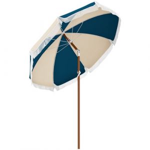 Outsunny Parasol inclinable de jardin Ø 213 cm style vintage franges bleu beige
