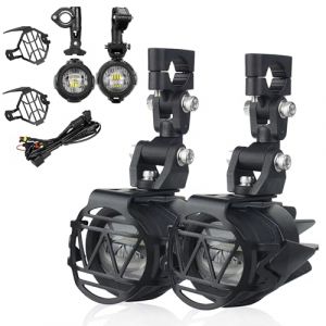 Feux Additionels LED Antibrouillards Longue portée Moto Quad 6000LM Puissant + Grille de protection + Faisceaux de câblage avec r