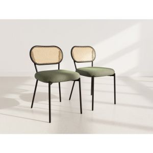 Luciano - lot de 2 chaises cannage - dossier arrondi - en tissu bouclette - vert kaki