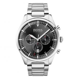 Hugo Boss Montre 1513712 - Pioneer chrono Boitier acier Cadran noir Bracelet acier argent&eacute; Homme