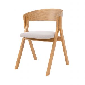 Chaise en bois d'hévéa et tissu beige - HÉLOÏSE