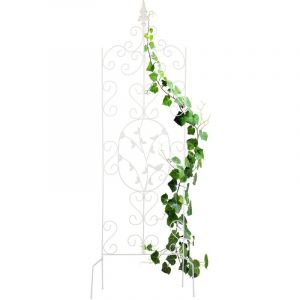 Relaxdays Tuteur à plantes, métallique (fer), treillis au design vintage, à planter, h x l : 122 x 34,5 cm, blanc