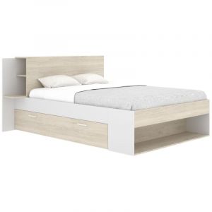 Vente-unique - Lit 140 x 190 cm avec rangements - Coloris : Naturel et blanc - kerosia