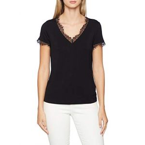 Morgan T-shirt col V à dos boutonné en dentelle Noir