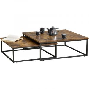 Lot de 2 tables b es gigognes Haninge carrées Effet bois foncé