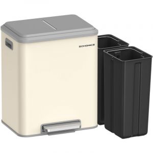Songmics Poubelle de Cuisine, 2 x 15 l Poubelle Double pour le Recyclage et les Déchets Ménagers, Benne à Ordures, Seaux Intérieurs, Acier,
