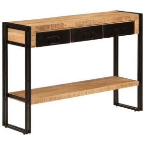 Décoshop26 Table console meuble d'entrée avec tiroirs et étagère 110 x 30 x 76 cm bois de manguier et fer noir DEC031515