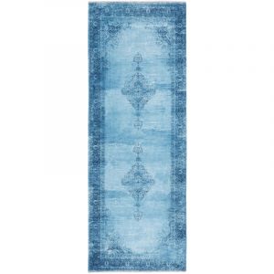 Tapis Vintage - Lavable - Antid&eacute;rapant - Bleu Jeans - 80x290cm