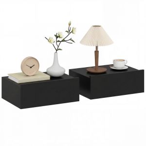 Homcom Lot de 2 tables de chevet murales - tiroir - pour chambre &agrave; coucher - panneaux de particules - 40x30x15cm - noir